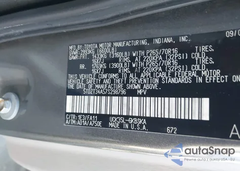 2007 Toyota Sequoia Sr5 V8 z USA, uszkodzony, nr VIN 5TDZT34A57S298796